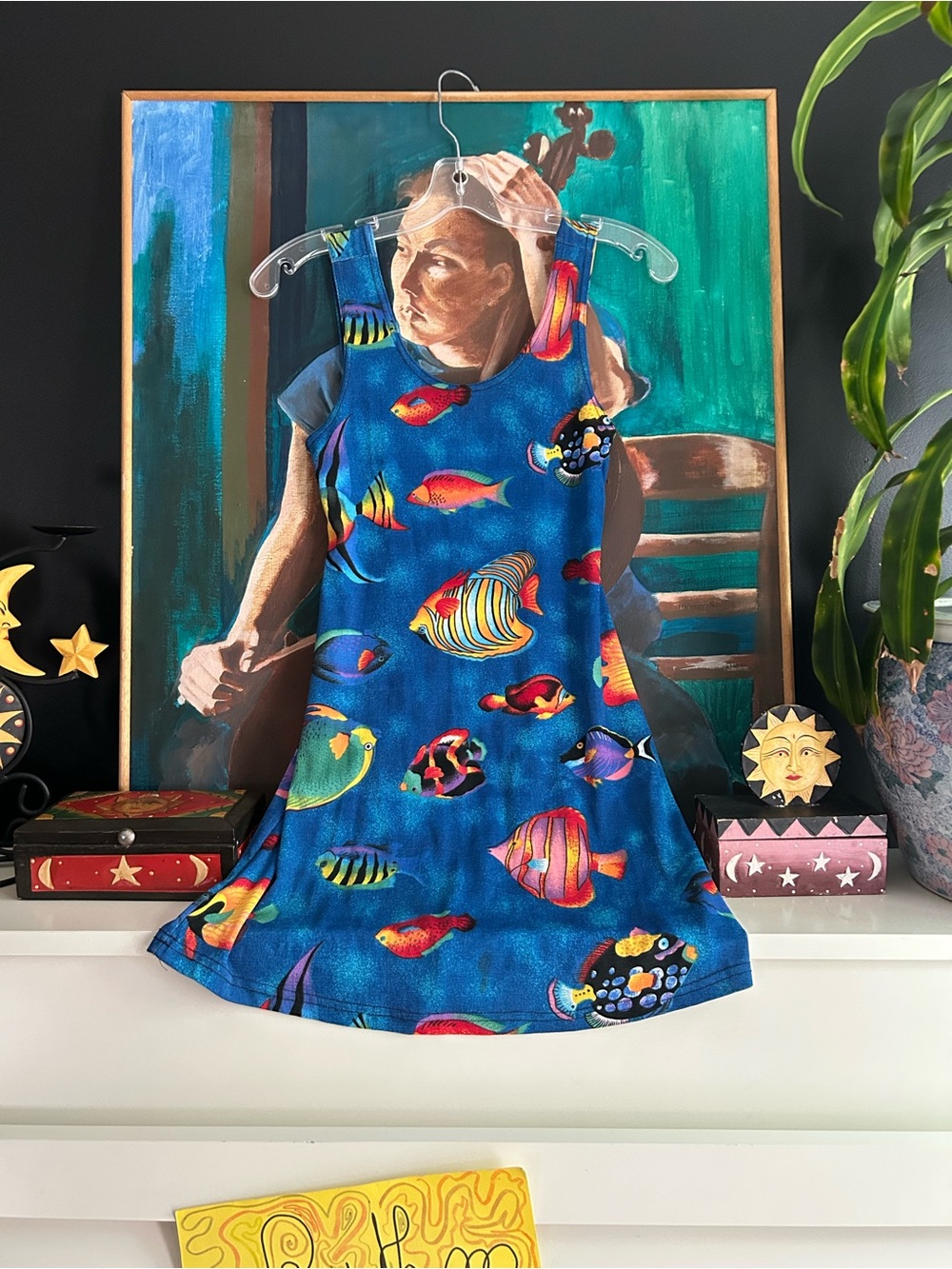Pio Pio USA Tropical Fish Print Sleeveless Dress Blue A-Line Cover Up Small
